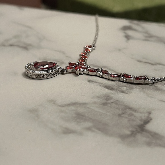 STS Karis signed Waterfall estate necklace.Garnet gems. Sterling silver - Picture 5 of 11